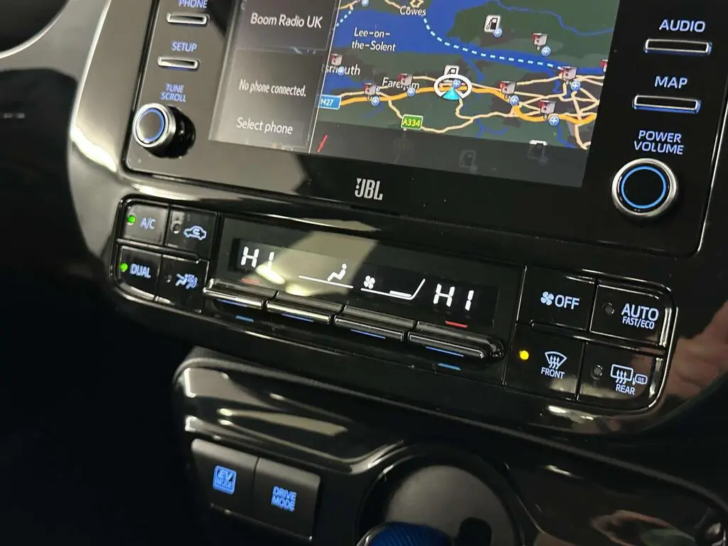 Economy Class navigation screen and climate controls